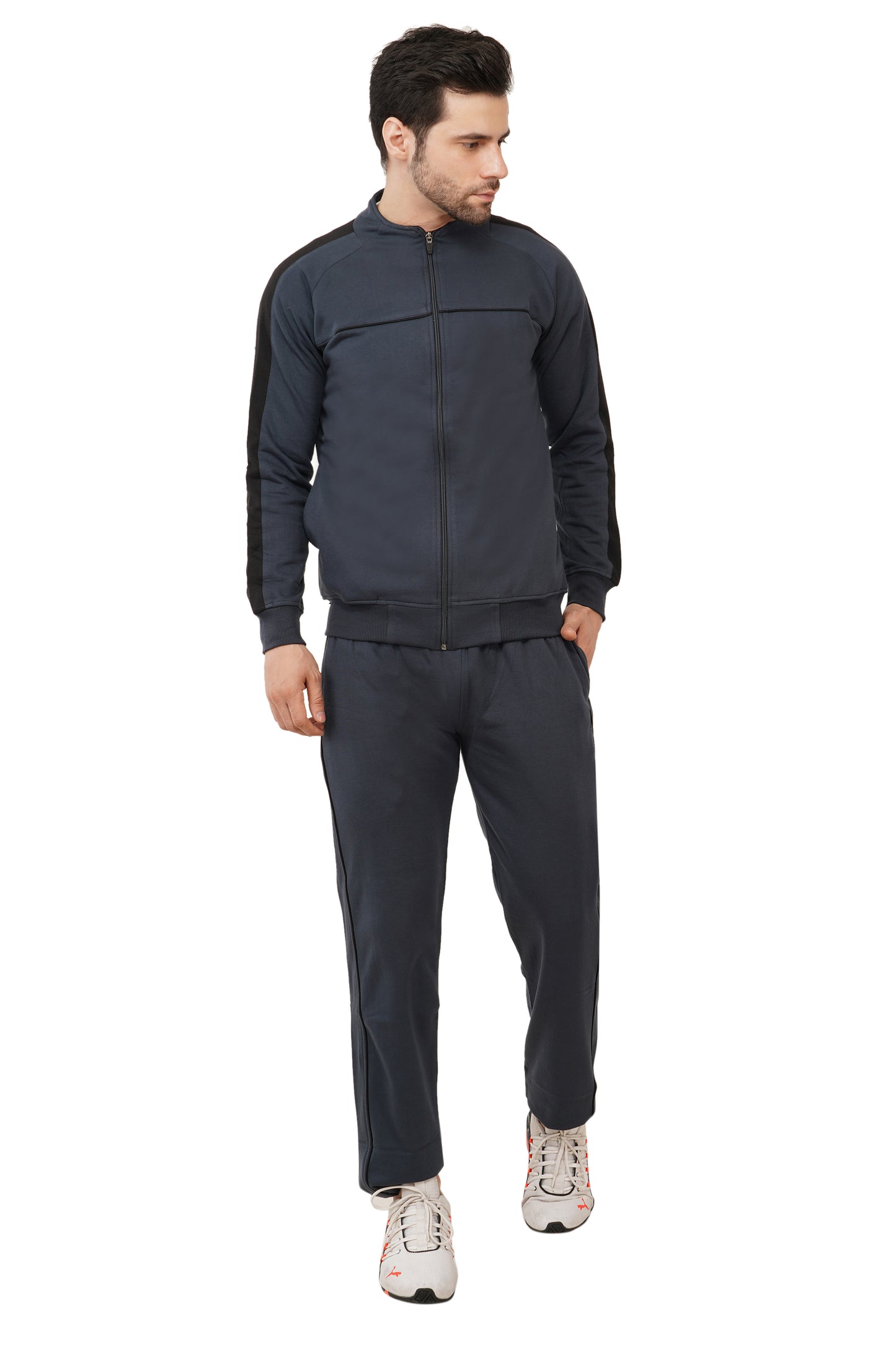 Warm Cotton Fleece Track Suit For Men For Winter Wear With Full Zipper