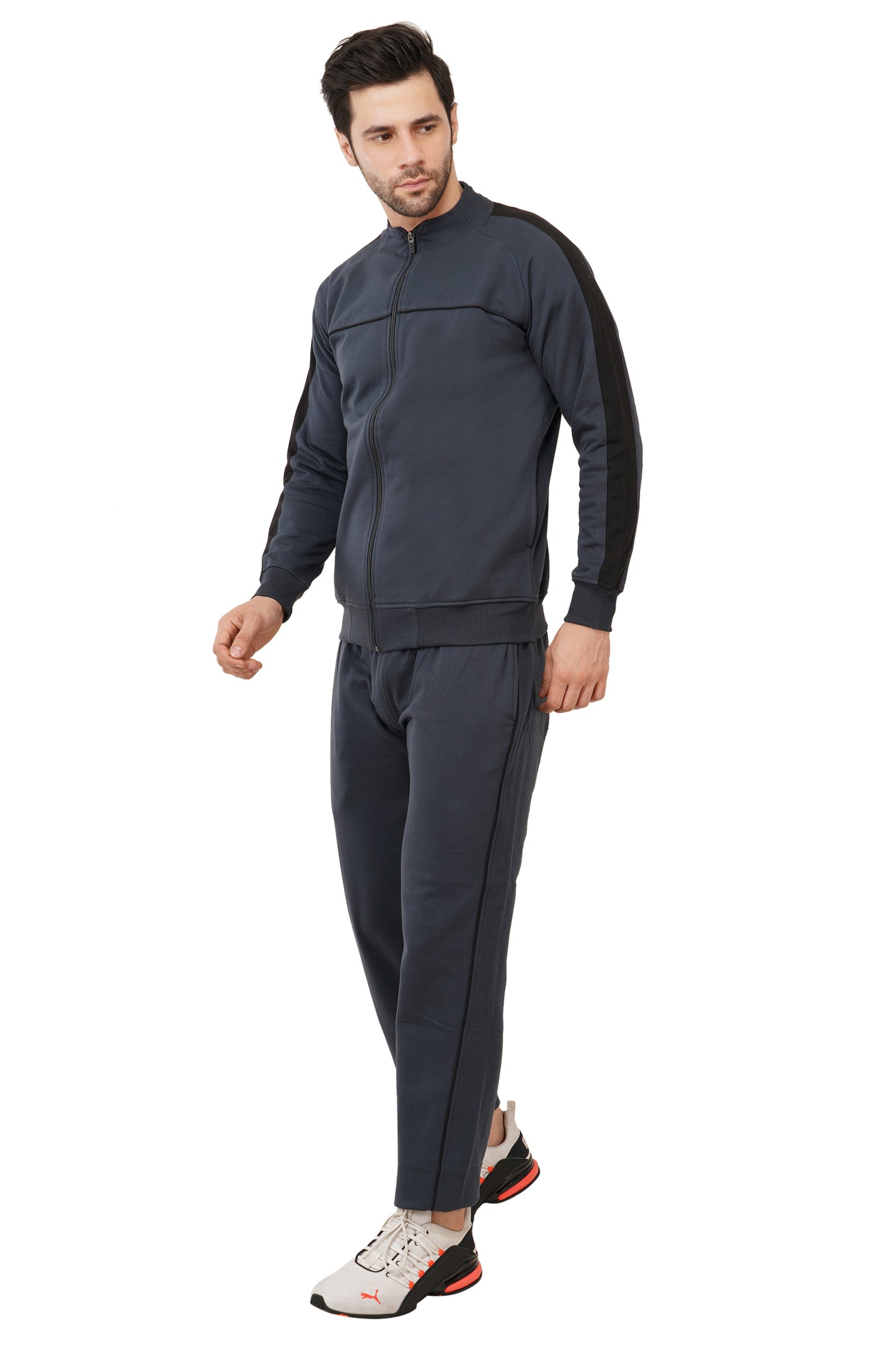 Warm Cotton Fleece Track Suit For Men For Winter Wear With Full Zipper