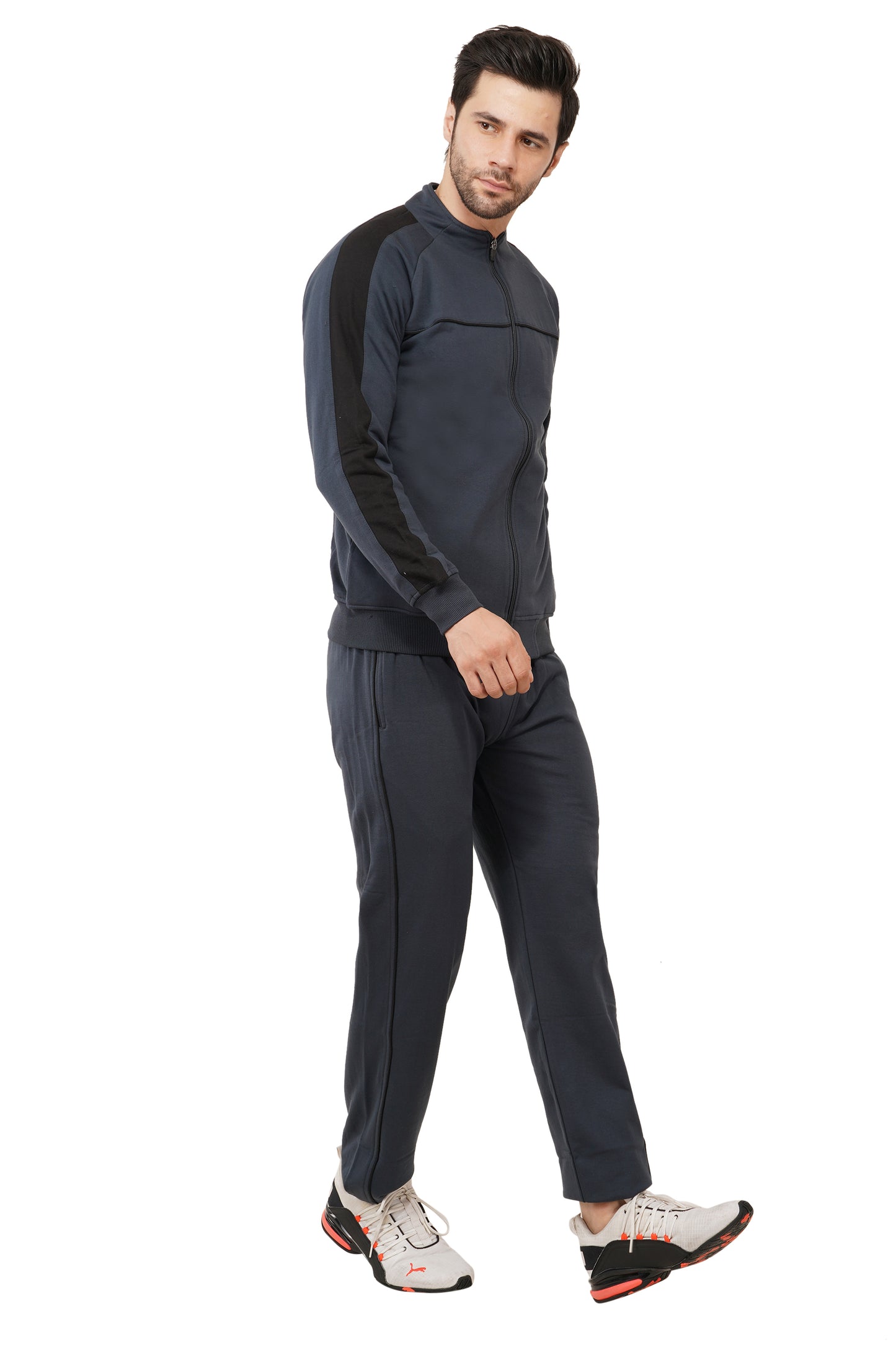 Warm Cotton Fleece Track Suit For Men For Winter Wear With Full Zipper