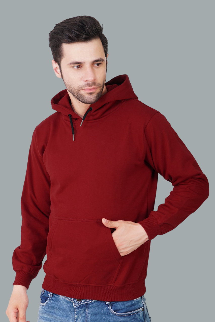 Cotton Fleece Hooded Hoodie for Winter with Stylish Kangaroo Pocket Full Sleeves Sweatshirt