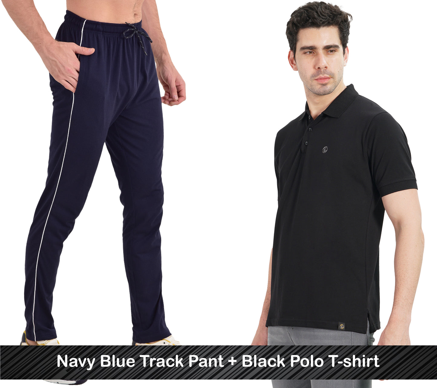 Combo - Cotton Polo T-shirt & Track Pants for Men