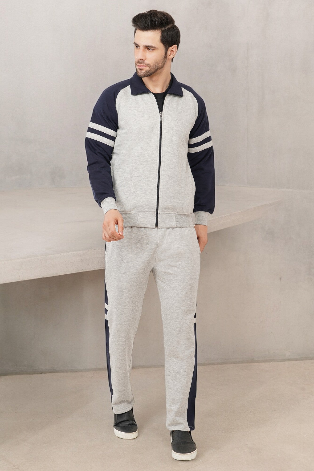 Track Suits Mens Grey Jogging Suit Fleece Tracksuit Mens Polo