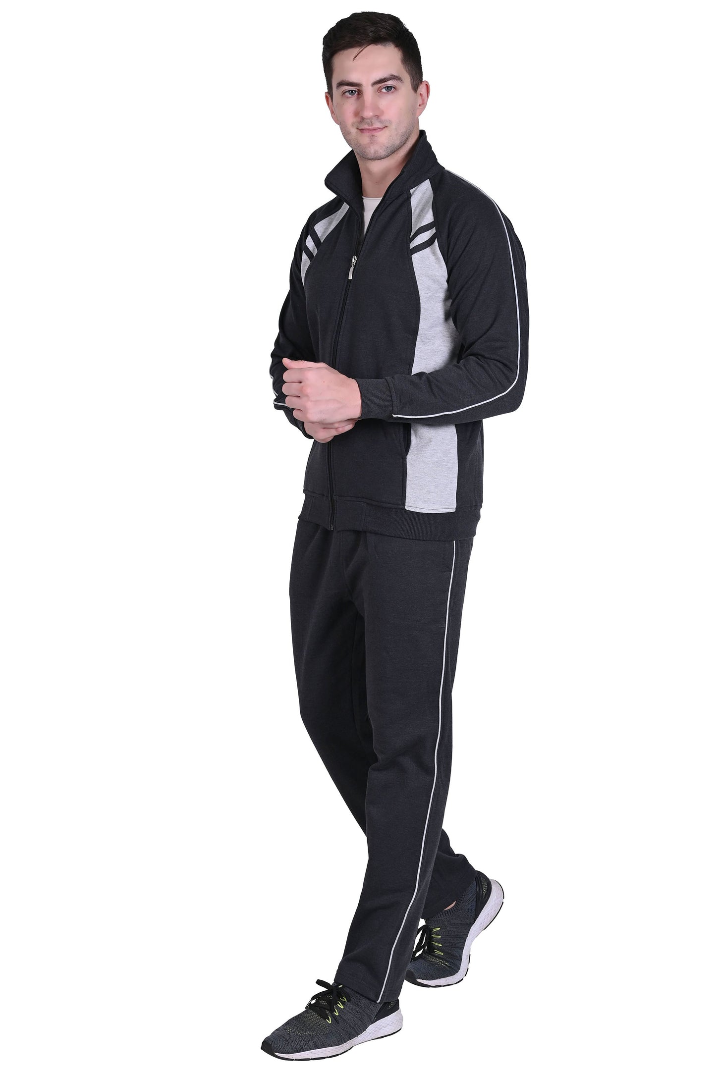 Warm Cotton Fleece Track Suit For Men For Winter Wear With Full Zipper