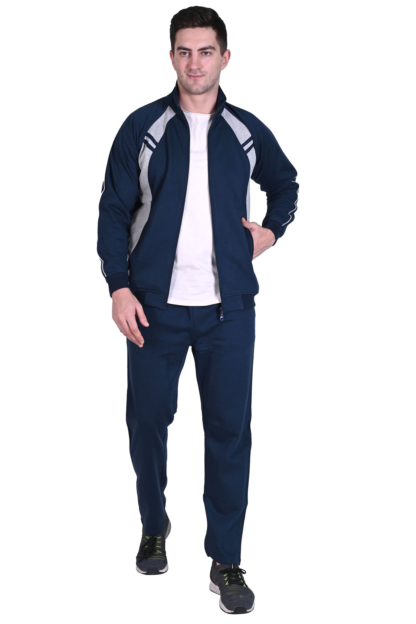 Warm Cotton Fleece Track Suit For Men For Winter Wear With Full Zipper