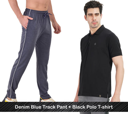Combo - Cotton Polo T-shirt & Track Pants for Men