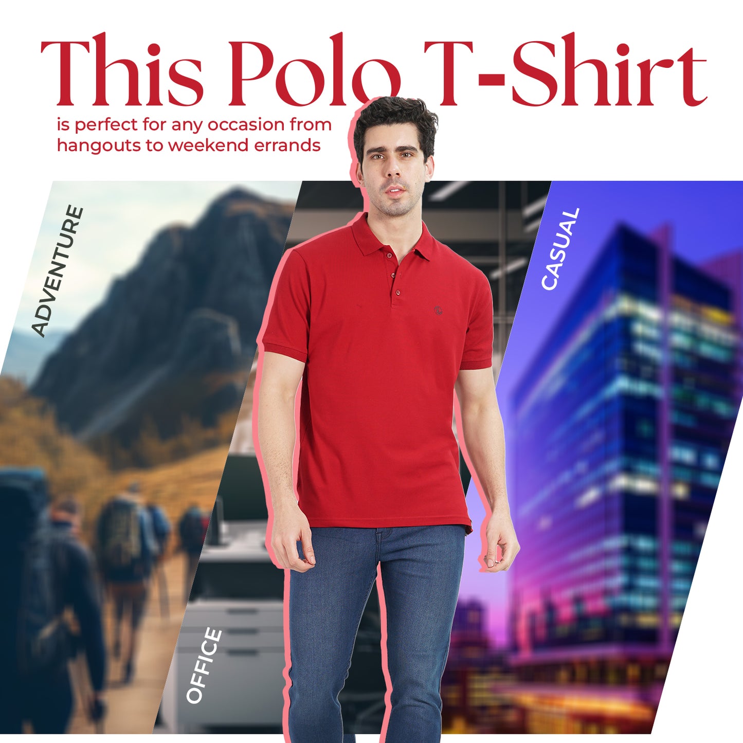 Royal Look Cotton Lycra Premium Polo T-Shirt for Men (Red)