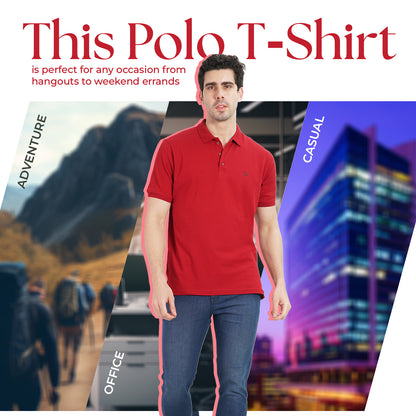 Royal Look Cotton Lycra Premium Polo T-Shirt for Men (Red)