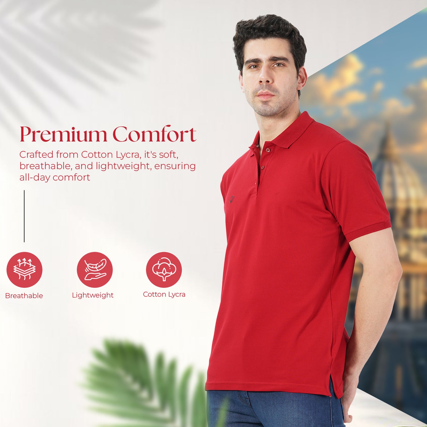 Royal Look Cotton Lycra Premium Polo T-Shirt for Men (Red)