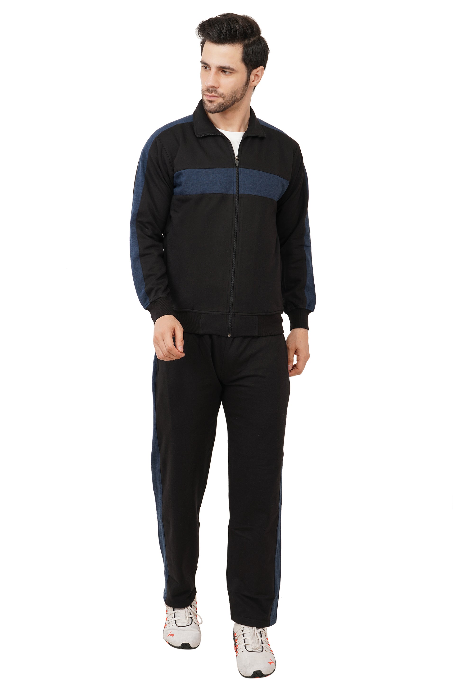 Warm Cotton Fleece Track Suit For Men For Winter Wear With Full Zipper and Side Pocket