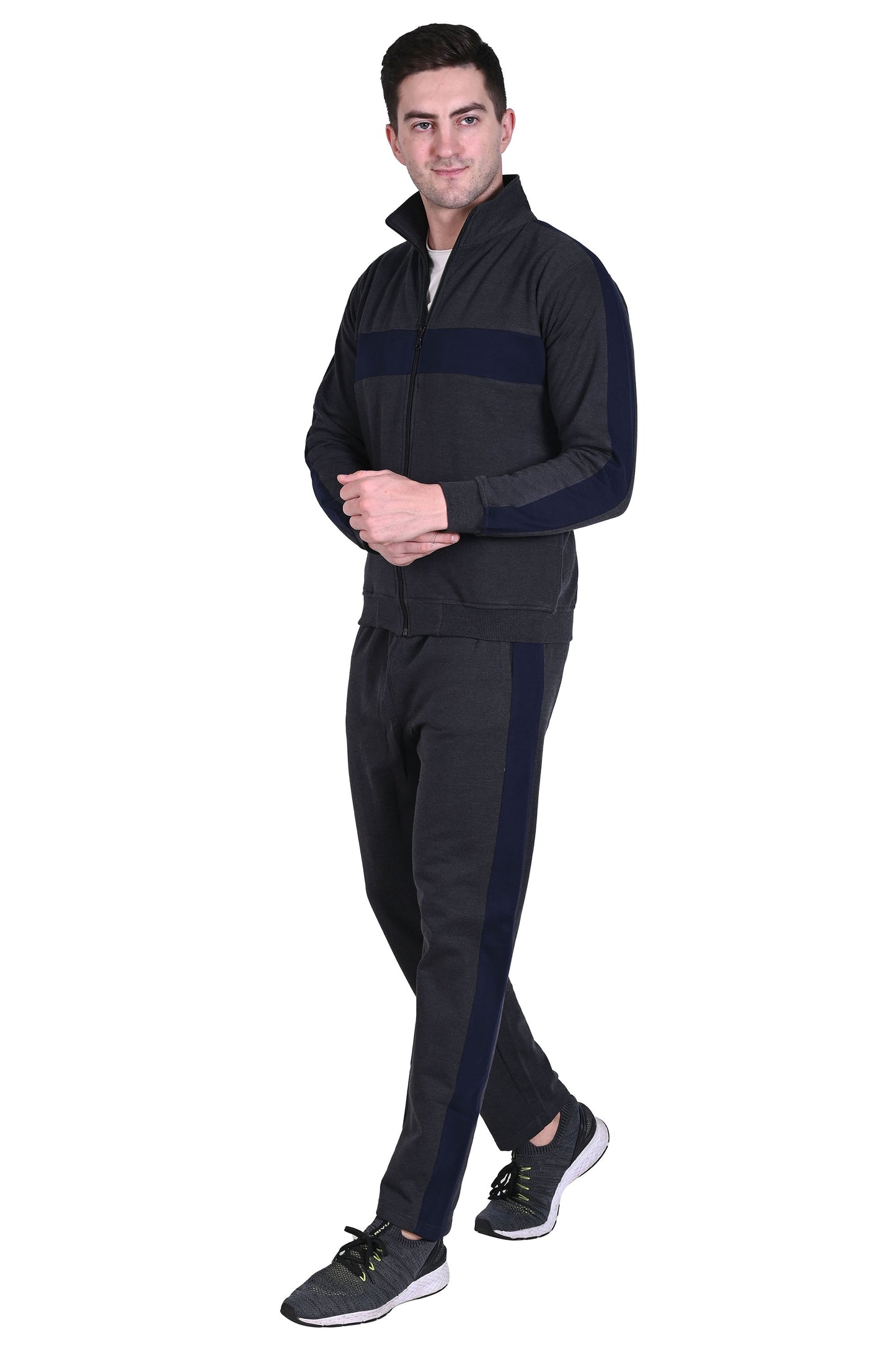 Warm Cotton Fleece Track Suit For Men For Winter Wear With Full Zipper and Side Pocket