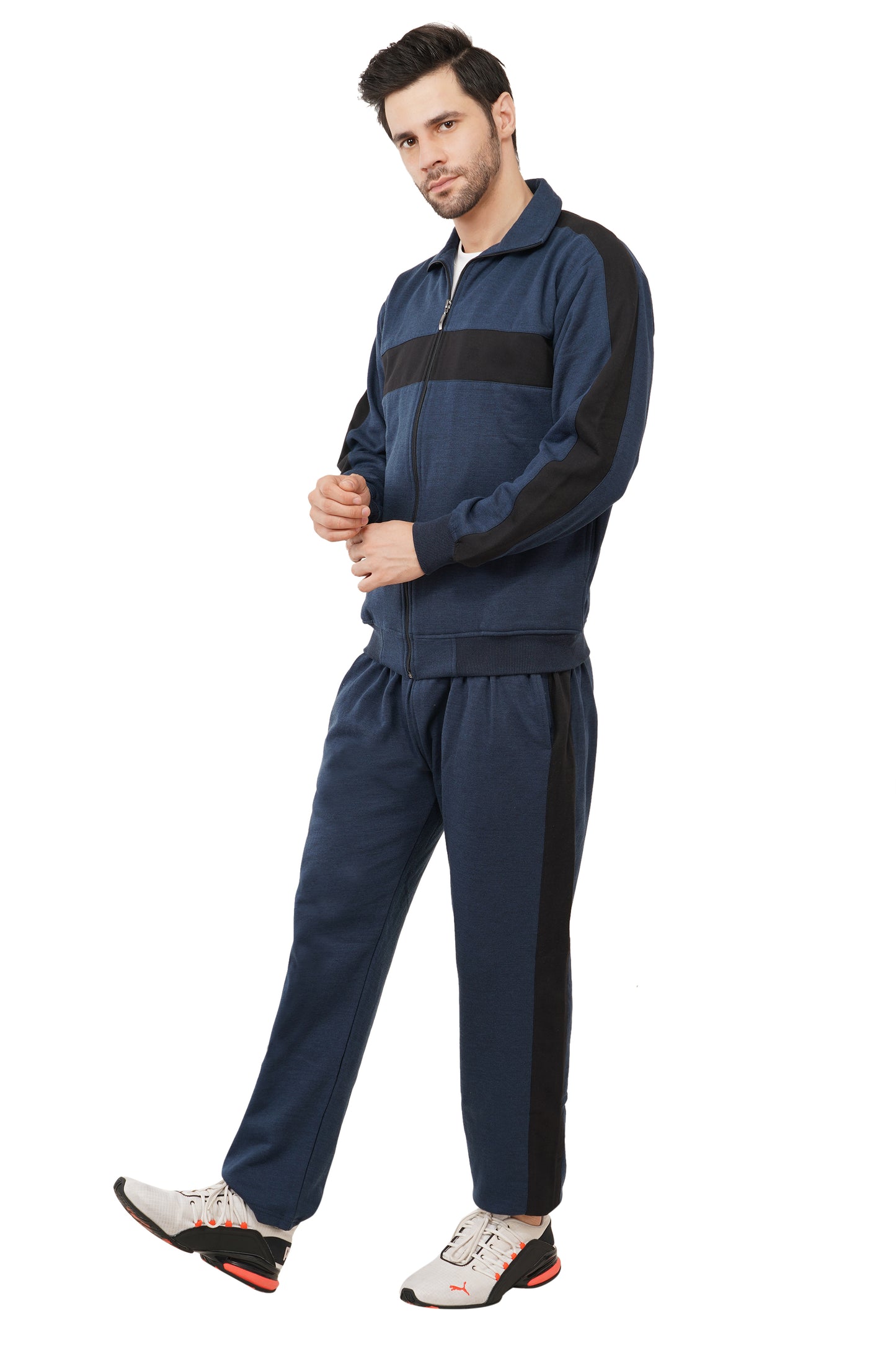 Warm Cotton Fleece Track Suit For Men For Winter Wear With Full Zipper and Side Pocket
