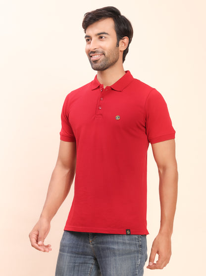 Royal Look Cotton Lycra Premium Polo T-Shirt for Men (Red)