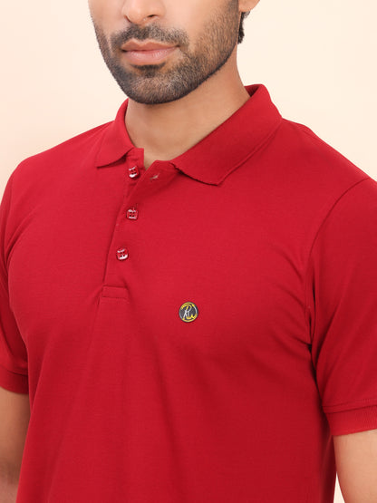 Royal Look Cotton Lycra Premium Polo T-Shirt for Men (Red)