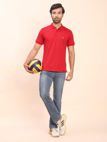 Royal Look Cotton Lycra Premium Polo T-Shirt for Men (Red)