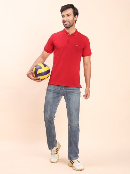 Royal Look Cotton Lycra Premium Polo T-Shirt for Men (Red)