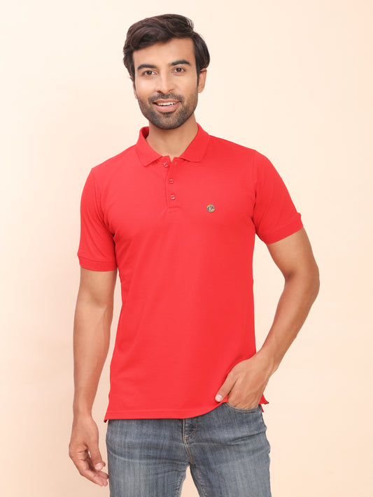 Royal Look Cotton Lycra Premium Polo T-Shirt for Men (Red)