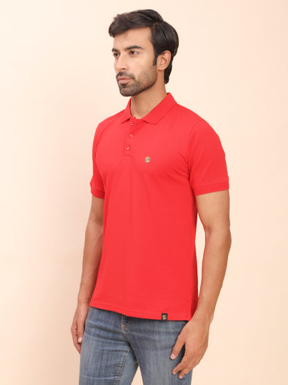 Royal Look Cotton Lycra Premium Polo T-Shirt for Men (Red)