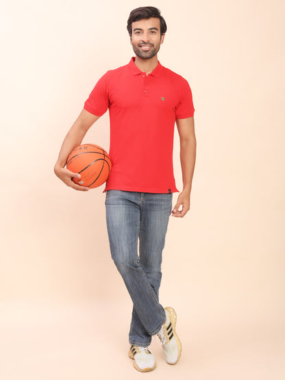 Royal Look Cotton Lycra Premium Polo T-Shirt for Men (Red)